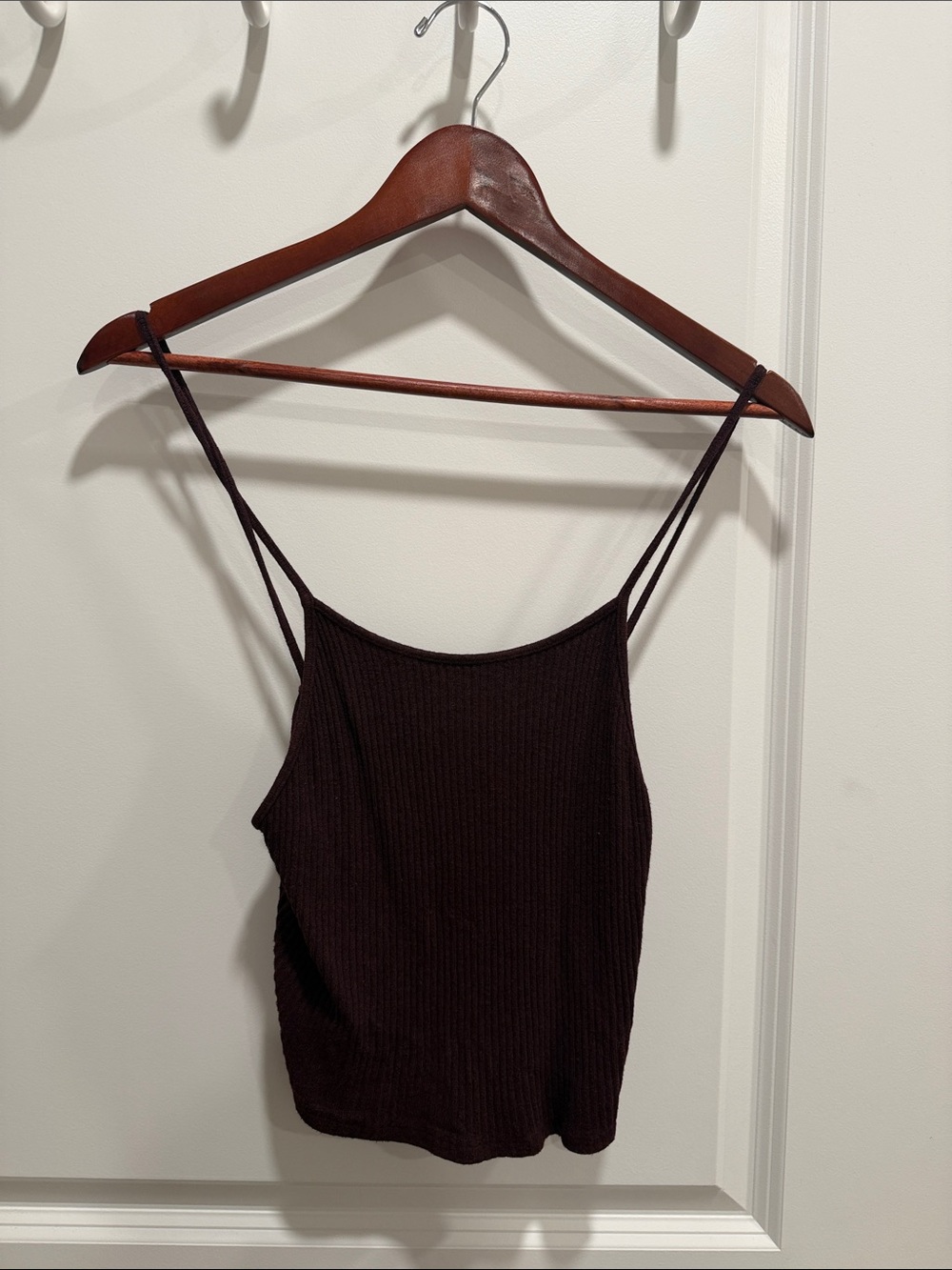 Women's Ribbed Spaghetti Strap Tank Top - Maroon